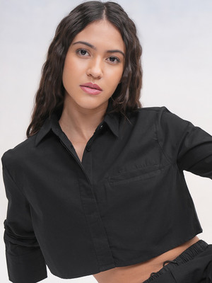 Tokyo Talkies Women Solid Casual Black Shirt