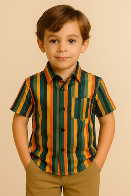 Janmangal Creation Boys Striped Casual Grey Shirt