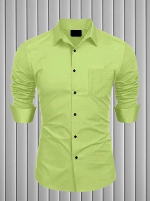 MUMIN Men Self Design Formal Green Shirt