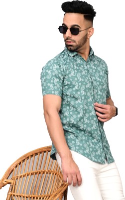 Valveera Men Floral Print Casual Light Green Shirt