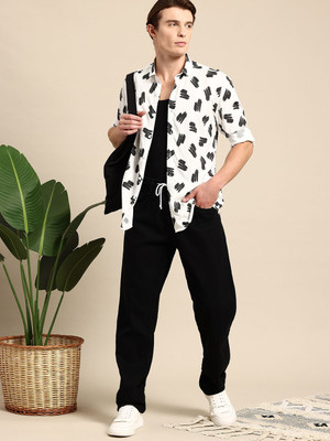 Mast & Harbour Men Printed Casual White Shirt