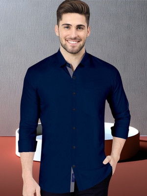 VTEXX Men Solid Formal Dark Blue Shirt