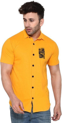 Money Leaf Men Solid Casual Yellow Shirt