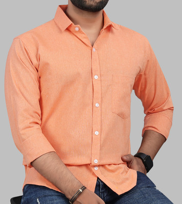 SHIMAK Men Solid Casual Orange Shirt