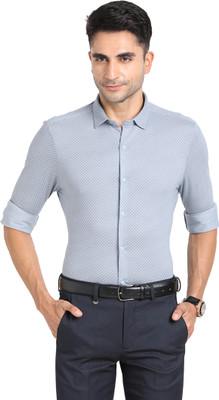 TURTLE Men Printed Formal Grey Shirt