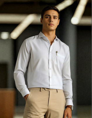 LOUIS PHILIPPE Men Striped Formal White Shirt