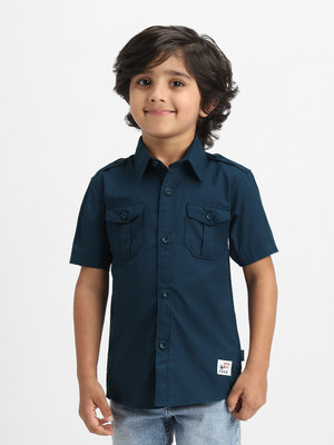 NautiNati Boys Solid Casual Dark Blue Shirt