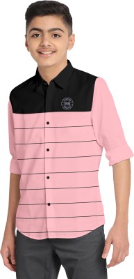 STUD APPARELS Boys Color Block Casual Pink, Black Shirt