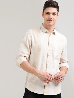 Estilocus Men Self Design Casual White Shirt