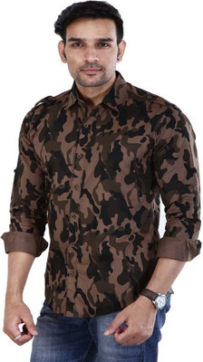Lee Cross Men Printed Casual Dark Green, Brown, Black Shirt