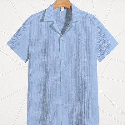 A Dearise Trend Men Self Design Casual Light Blue Shirt