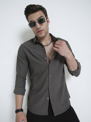 VASTRADO Men Self Design Casual Dark Green Shirt