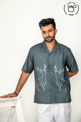 dvana realm Men Printed Party Green Shirt