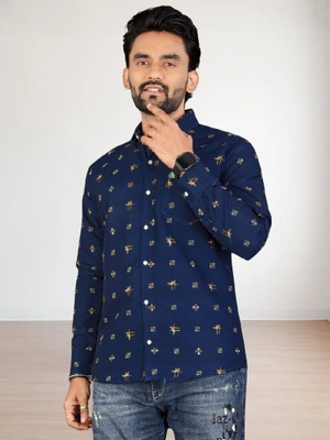 ALVIN ENTERPRISE Men Printed Formal Blue Shirt