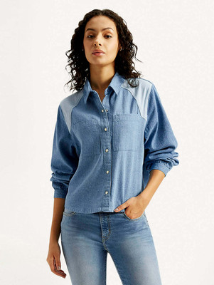 LEVI'S Women Self Design Casual Blue Shirt
