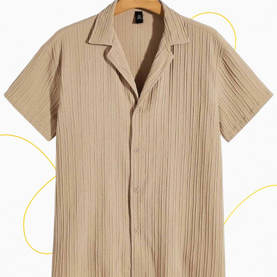 SHIRTWALA Men Self Design Casual Cream Shirt