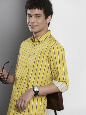 The Indian Garage Co. Men Striped Casual Yellow Shirt