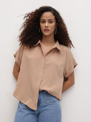 Roadster Women Solid Casual Beige Shirt