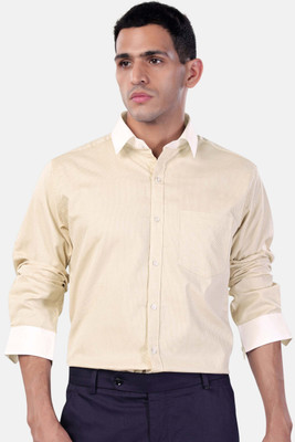 french crown Men Solid Formal Beige Shirt