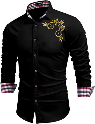 DIMMY Men Solid Casual Black Shirt