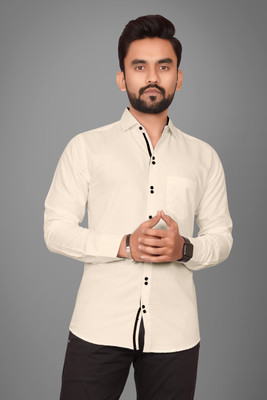 Voroxy Men Solid Casual Beige Shirt