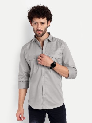 LeWogle Men Solid Casual Grey Shirt