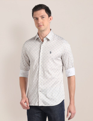 U.S. POLO ASSN. Men Printed Casual Beige Shirt