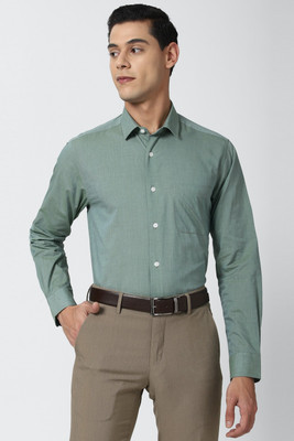 PETER ENGLAND Men Self Design Formal Green Shirt