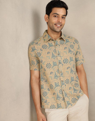 Fabindia Men Printed Casual Beige Shirt