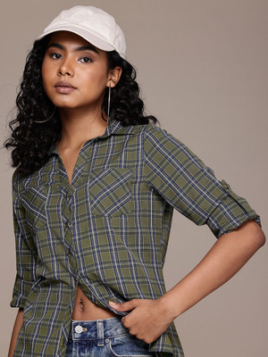 Roadster Women Checkered Casual Green Shirt