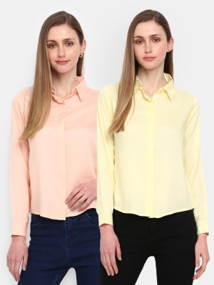 V-MART Women Solid Casual Pink Shirt(Pack of 2)