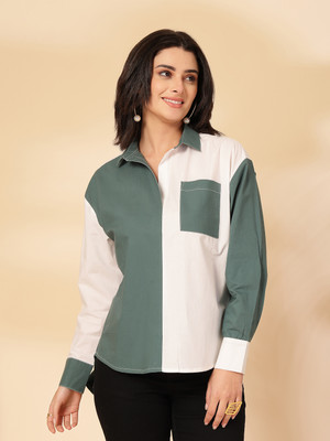 PRETTY LOVING THING Women Color Block Party Green Shirt