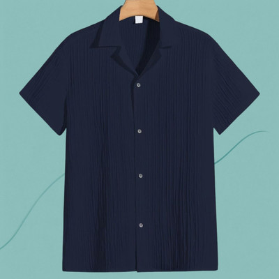 Looksky Men Striped Casual Dark Blue Shirt