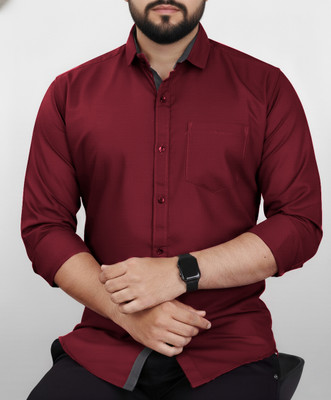 AVOLT Men Solid Formal Maroon Shirt