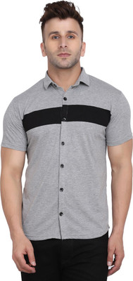 HouseOfCommon Men Self Design Casual Grey Shirt