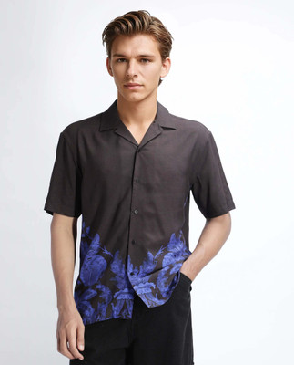 RARE RABBIT Men Printed Casual Black Shirt