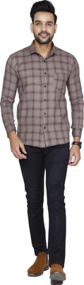 Studio-9 Men Checkered Casual Grey Shirt