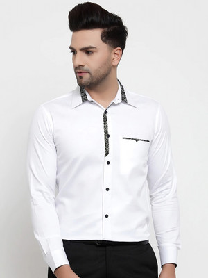 Webric Men Printed Formal White Shirt