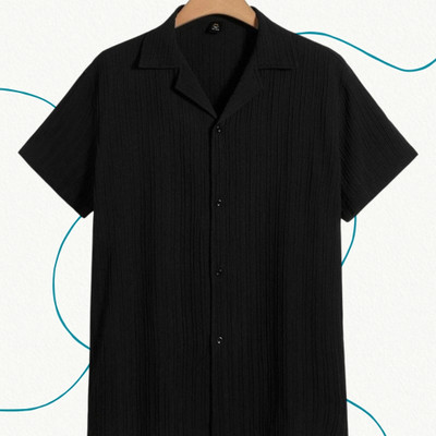 Looksky Men Self Design Casual Black Shirt