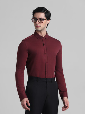 JACK & JONES Men Solid Formal Maroon Shirt