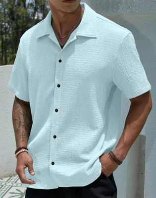 bollydolldesigner Men Solid Casual Light Blue Shirt