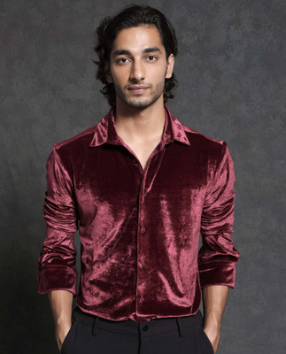 RARE RABBIT Men Solid Party Maroon Shirt