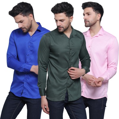 FILNECH Men Solid Casual Blue, Green, Pink Shirt(Pack of 3)