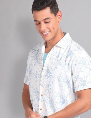AD by Arvind Men Printed Casual White Shirt