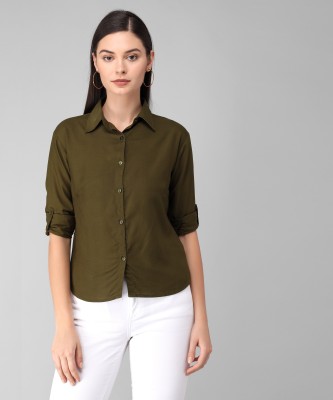 Absorbing Women Solid Casual Dark Green Shirt