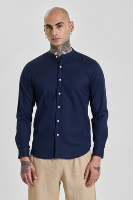 Snitch Men Solid Casual Dark Blue Shirt