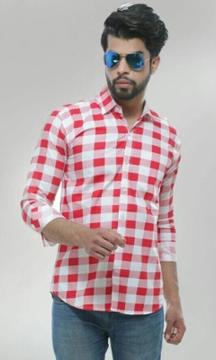 Frank Man Men Checkered Casual Red Shirt