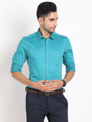 TURTLE Men Self Design Formal Light Blue Shirt