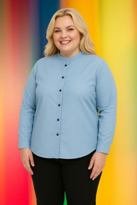 Wingzss Women Solid Casual Blue Shirt