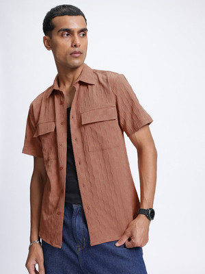 Glitchez Men Self Design Casual Brown Shirt